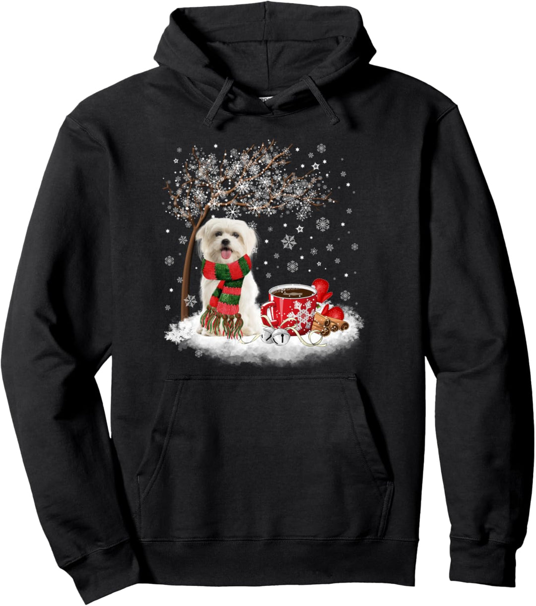 Weihnachtsbaum, Malteser-Hund im Schnee, Weihnachtsbaum Pullover Hoodie