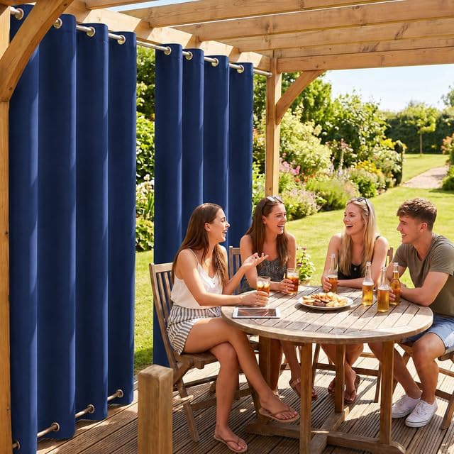 Rosnek Outdoor Vorhang Wetterfest Winddicht mit Obere und Untere Ösen,2 Stück Outdoorvorhänge 243x13