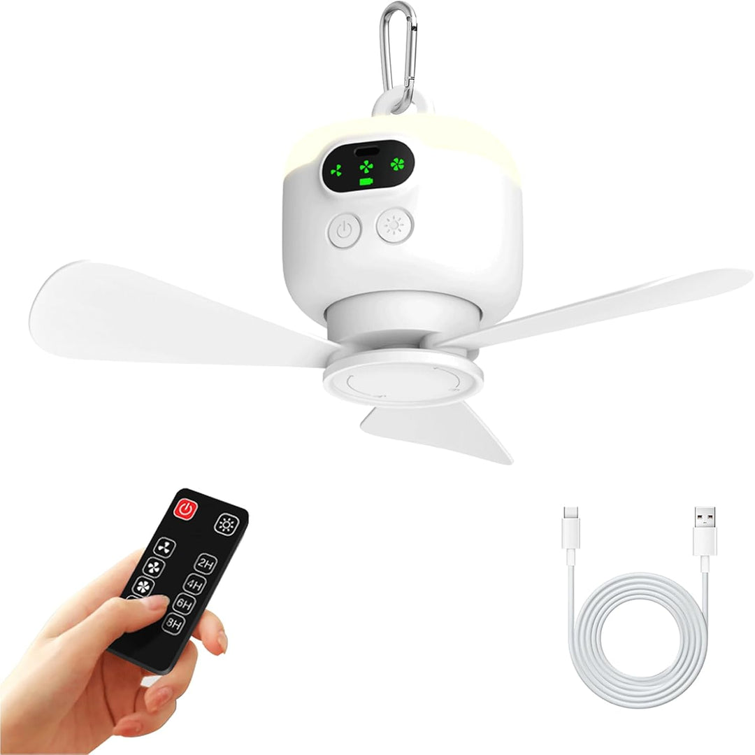 Tragbarer Deckenventilator mit Licht und Fernbedienung,Camping Ventilator | 8000mAh Akku Deckenventi