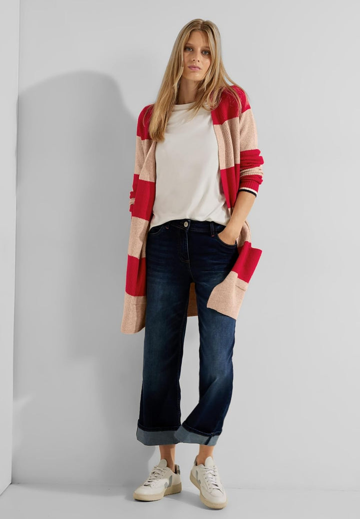 Cecil Damen TOS_Cosy Structured Block Stripe Strickjacke mit Blocksteifen XL Casual Red Melange, XL