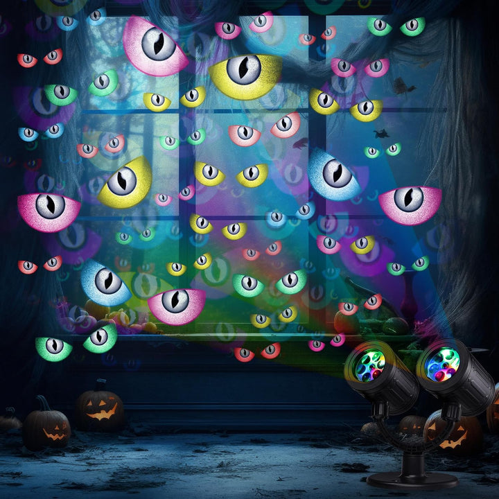 iShabao Halloween Deko Outdoor, Doppelter Kopf Dynamische Halloween Projektor mit Timer, Wasserdicht