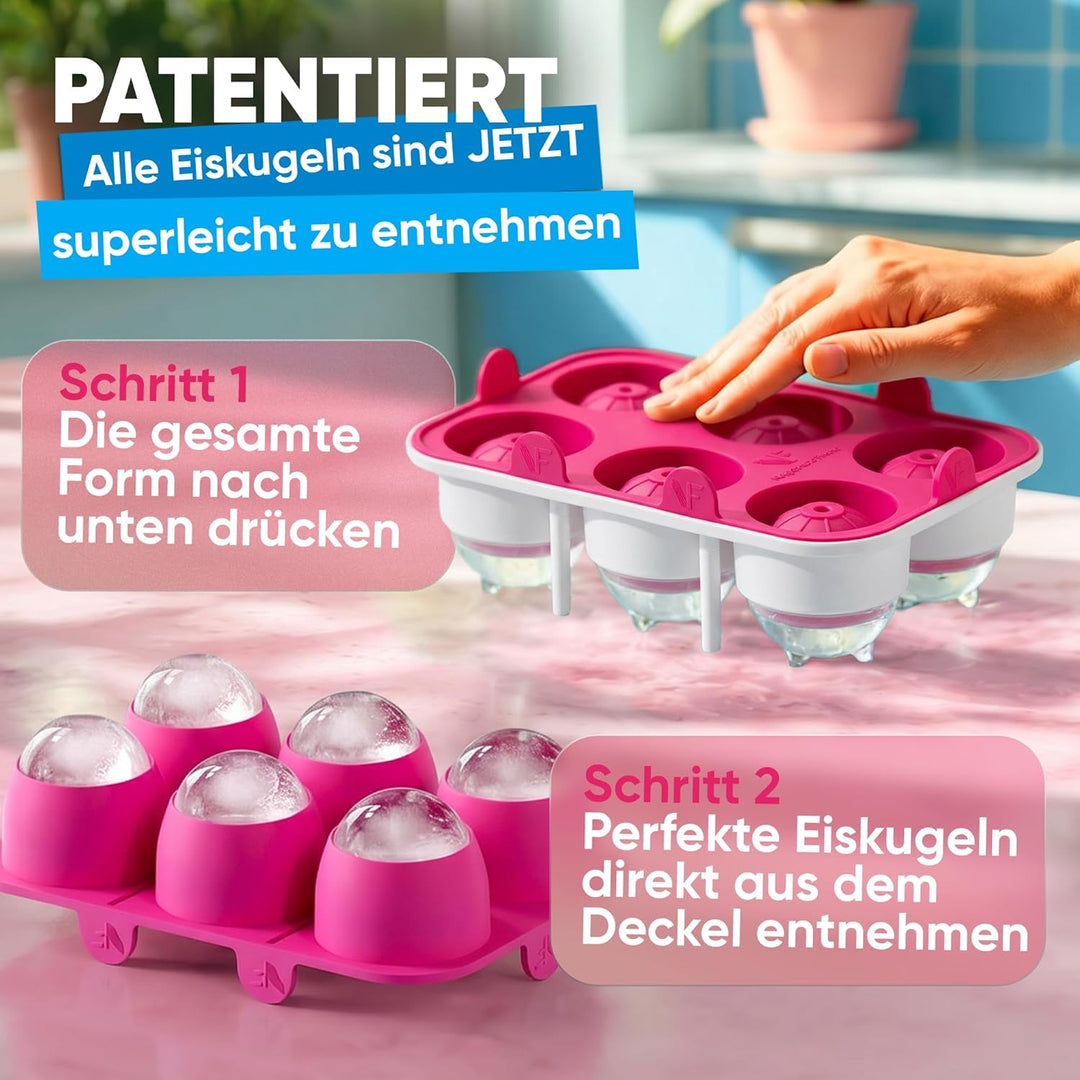 Pinke XXL Eiskugelform 10er Set – Stylische Eiswürfelform aus Platin Silikon für Cocktails, Eiskaffe