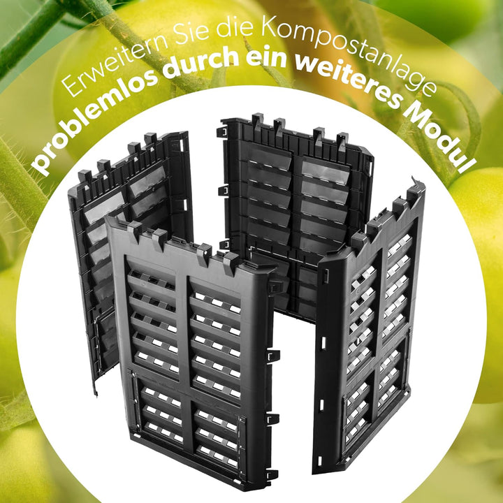 KADAX Komposter, Schwarze Kompostanlage, Schnellkomposter aus Kunststoff, witterungsbeständiger Ther