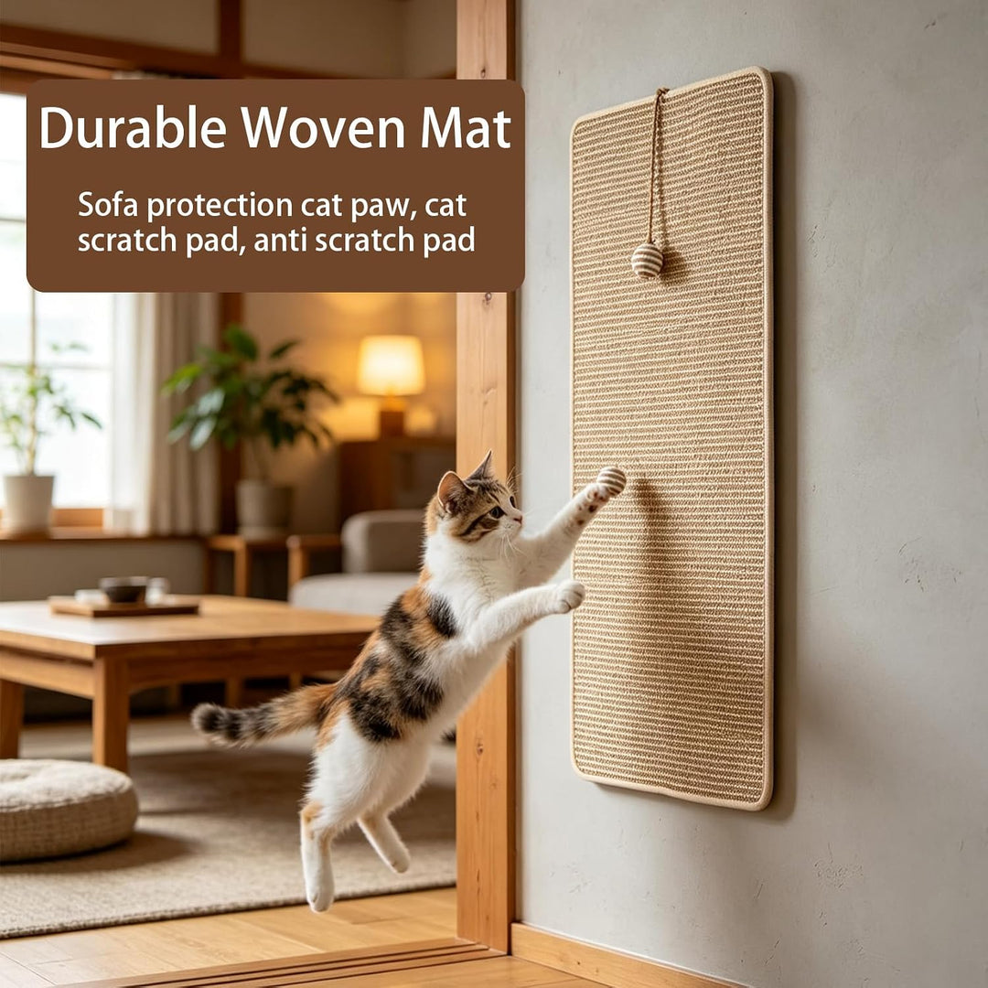 Kratzmatte Katze, 60x30cm Sisal Teppich, Kratzbretter Katze mit Spielball | Katzen Kratzmöbel-Schutz