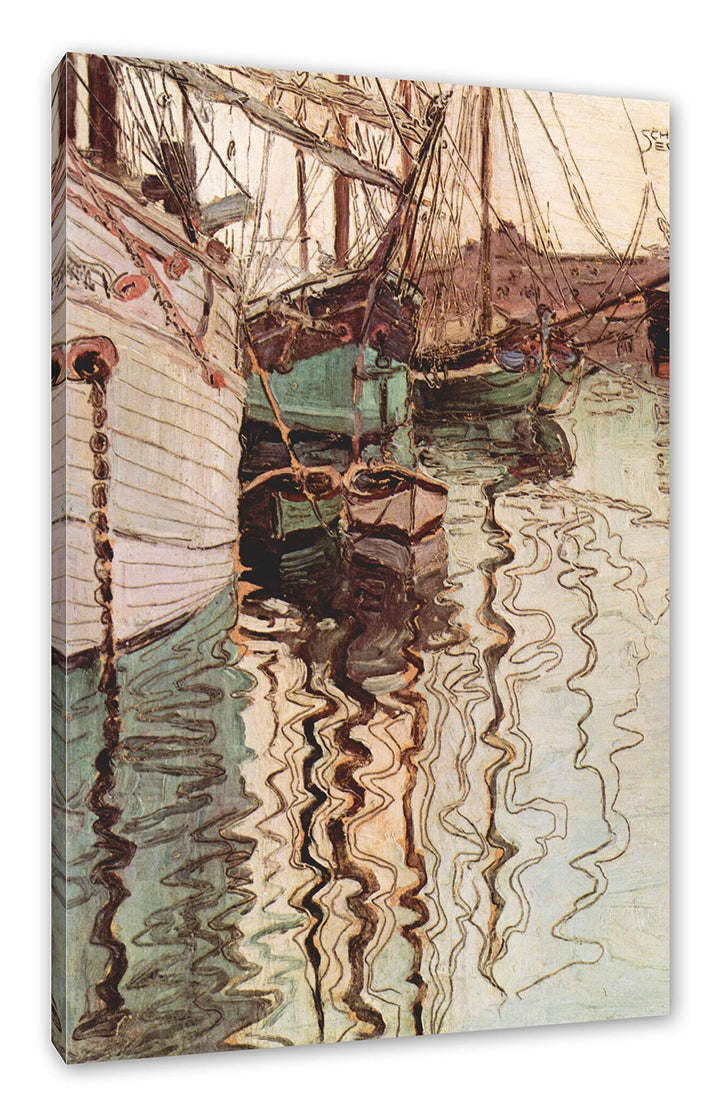 Egon Schiele - Segelschiffe im wellenbewegtem Wasser als Leinwandbild / Grösse: 100x70 cm / Wandbild
