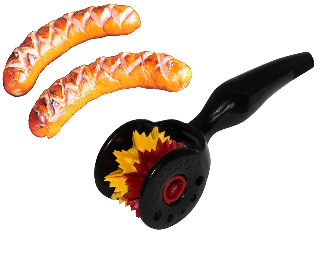 CARACT, originelles Grillzubehör zum einschneiden für Grill- und Bratwürste Schwarz-Rot-Gold Deutsch