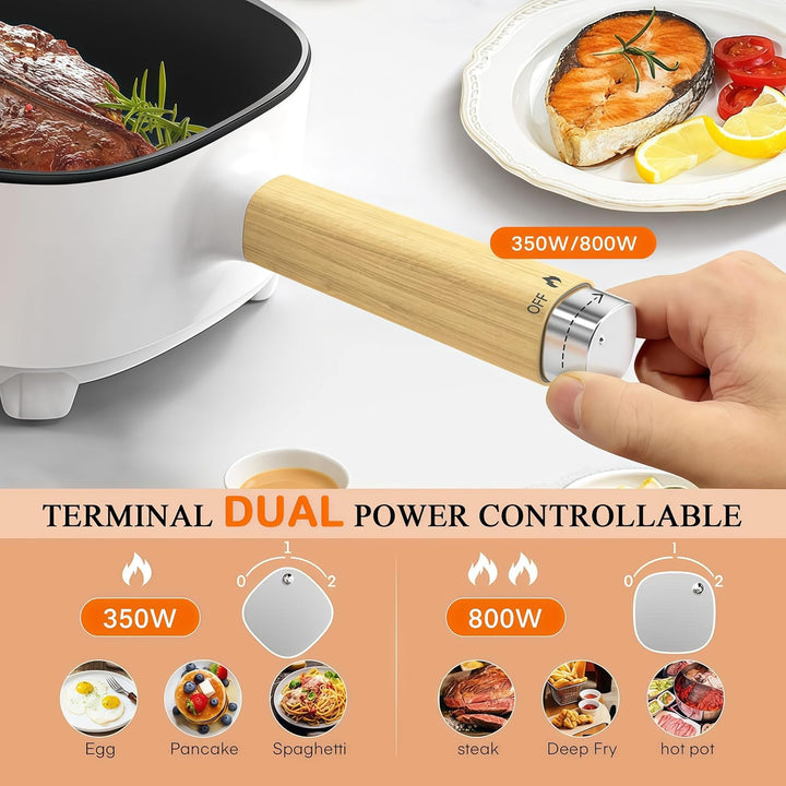 Audecook Hot Pot Elektrisch 2L, Elektrische Pfanne mit Antihaft-Keramikglasur, 20 cm, Tragbarer Mult
