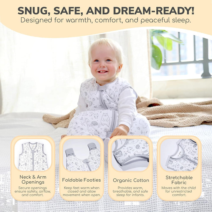 Mama Cheetah Baby Schlafsack, Bio-Baumwolle, Tragbare Babydecke, Schlafsack mit 2-Wege-Reissverschlu