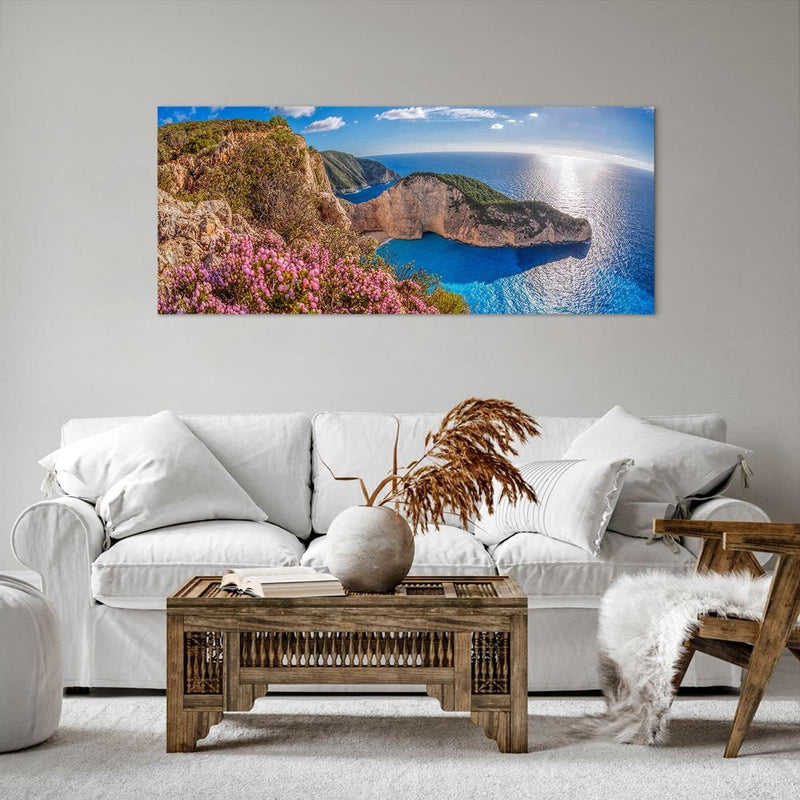 Wandbilder Dekoration Wohnzimmer Meer Sommer Blume Panorama Bilder auf Leinwand 120x50cm Leinwandbil