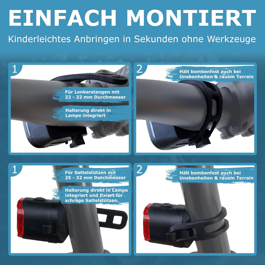 WIDDER Fahrradlicht Vorne & Hinten als Set [Sehr Hell 90 Lum LED] - Fahrrad Licht USB C Aufladbar -