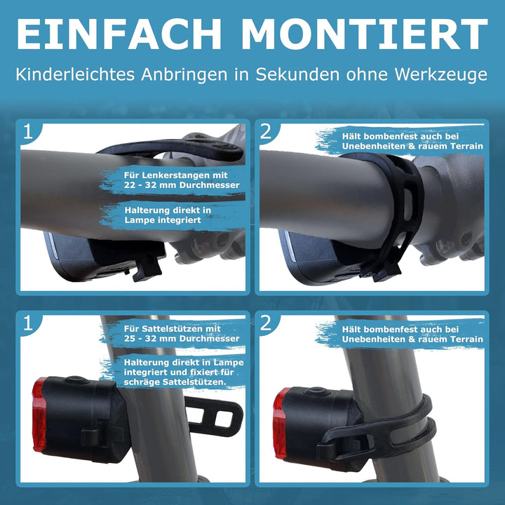 WIDDER Fahrradlicht Vorne & Hinten als Set [Sehr Hell 90 Lum LED] - Fahrrad Licht USB C Aufladbar -