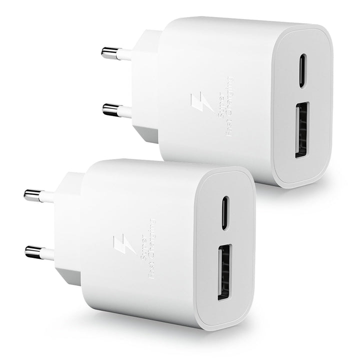 USB C Ladegerät, 2er Pack 25W 2-Port USB-A & USB-C Adapter Schnellladegerät Netzteil für iPhone 17/1