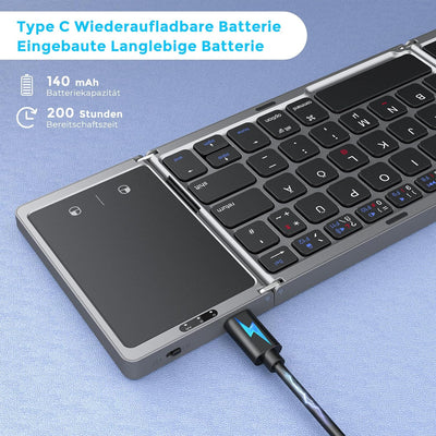 seenda Faltbare Bluetooth Tastatur mit Touchpad für Multi Gerät Wiederaufladbare Wireless Tastatur m
