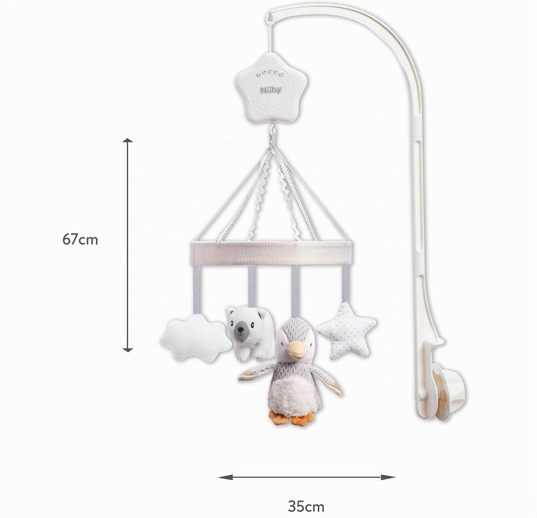 Nuby Kinderbett-Mobile für Babys mit verstellbarem Arm, geeignet für alle Babybetten. Süsse Plüschfi