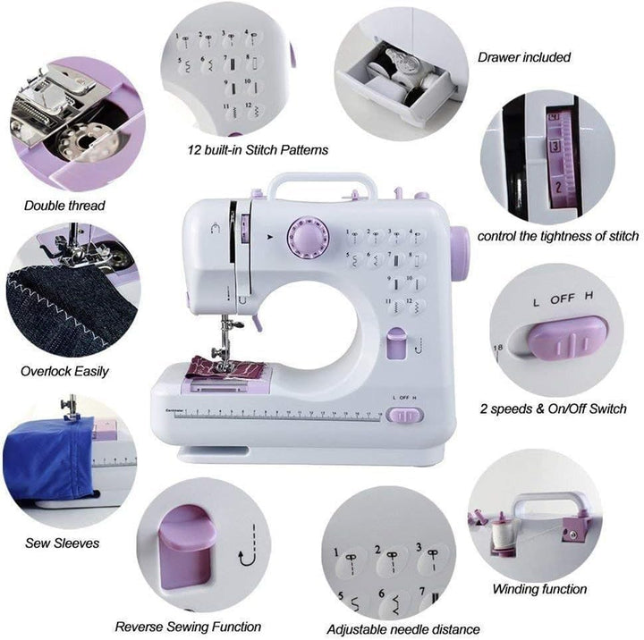 Telituny Nähmaschinen, 505A Kinder Nähmaschine mit Eingebautem LED-Licht und Fusspedal |12 Stiche|Se