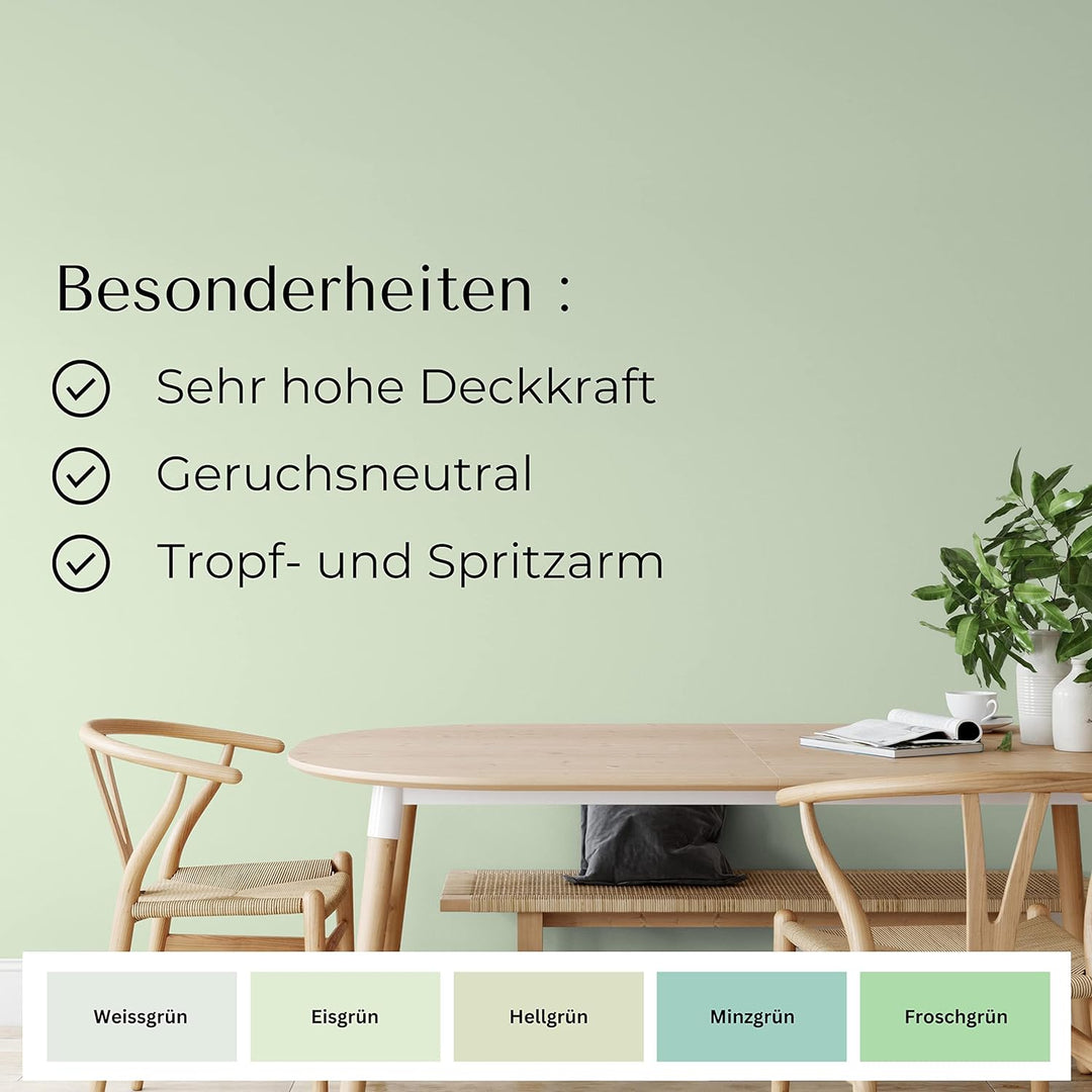 derendo Fühl Dich Wohl Deine Farbe grün, matte grüne Wandfarbe, hohe Deckkraft, verschiedene Grüntön
