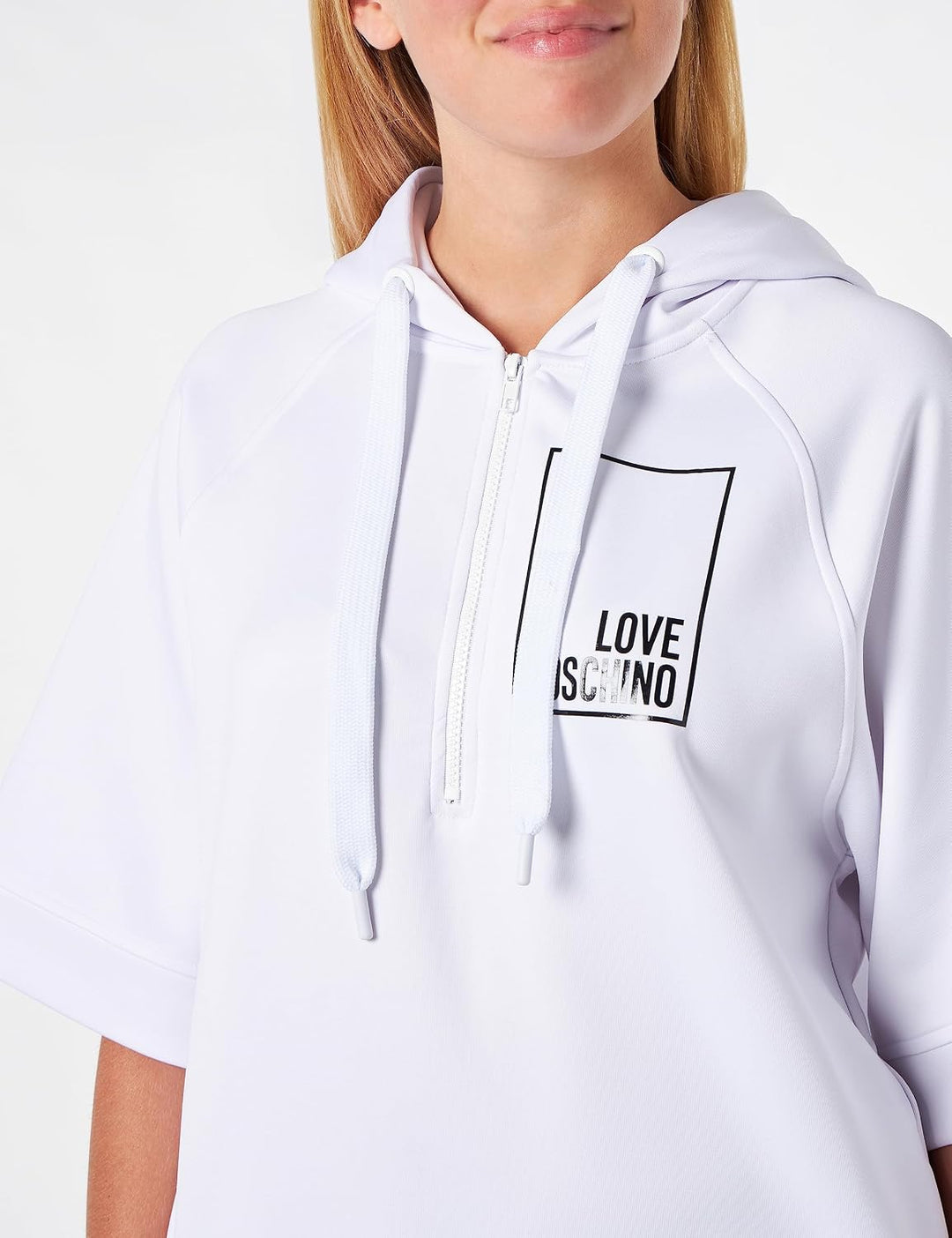 Love Moschino Damen Relaxed Fit Hooded Short-Sleeved Dres Dress M Optical White, M Optical White