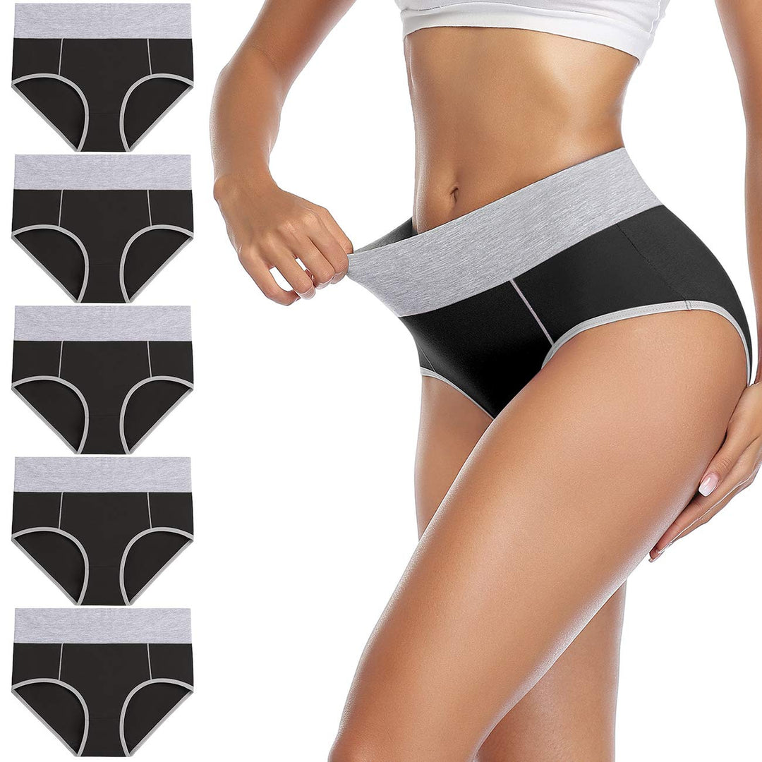 wirarpa Unterhosen Damen Baumwolle Unterwäsche Frauen Taillenslip Hohe Taille Slip 5er Pack XS Schwa