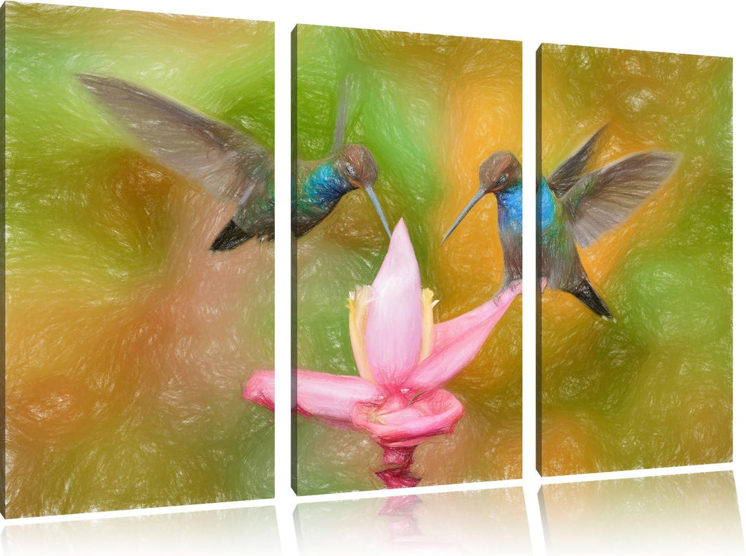 Pixxprint Kolibris in den Tropen als Leinwandbild/Grösse: 3 Teilig (120x80) / Wandbild/Kunstdruck/fe