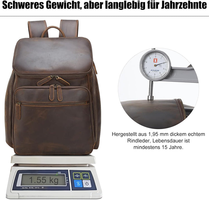 TIDING Rucksack Herren Leder 15,6 Zoll Laptop Tasche Schulrucksack Laptoptasche Grosse Kapazität Day