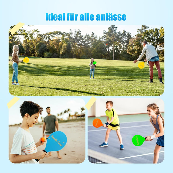 INPODAK Beach Ball Spiel Set,Strandball Schlägerset für Kinder,4 Schläger, 8 Federbälle, 4 Bälle,Pad