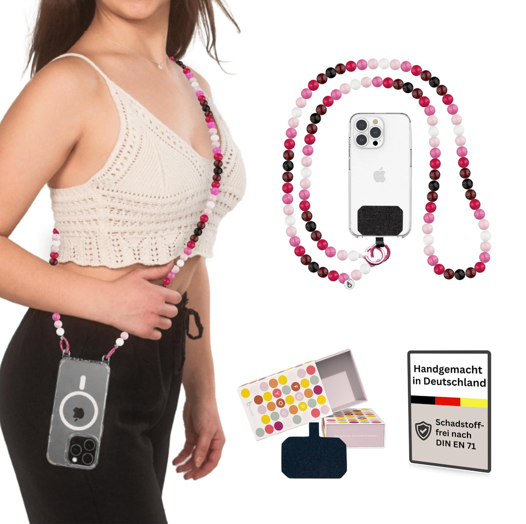 beadstars Perlen Handykette Universal zum Umhängen inkl. Patch und Geschenkbox, handgefertigt in Deu