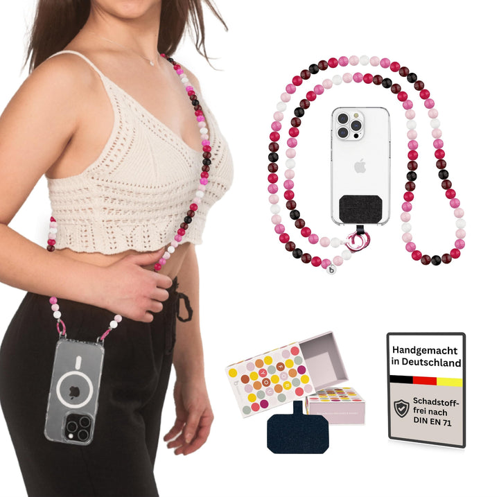 beadstars Perlen Handykette Universal zum Umhängen inkl. Patch und Geschenkbox, handgefertigt in Deu