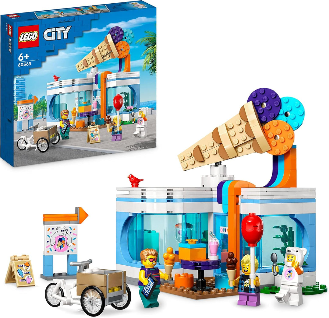 LEGO 60363 City Eisdiele, Spielzeug-Laden für Kinder ab 6 Jahren, Set mit 3 Minifiguren mit lustigem