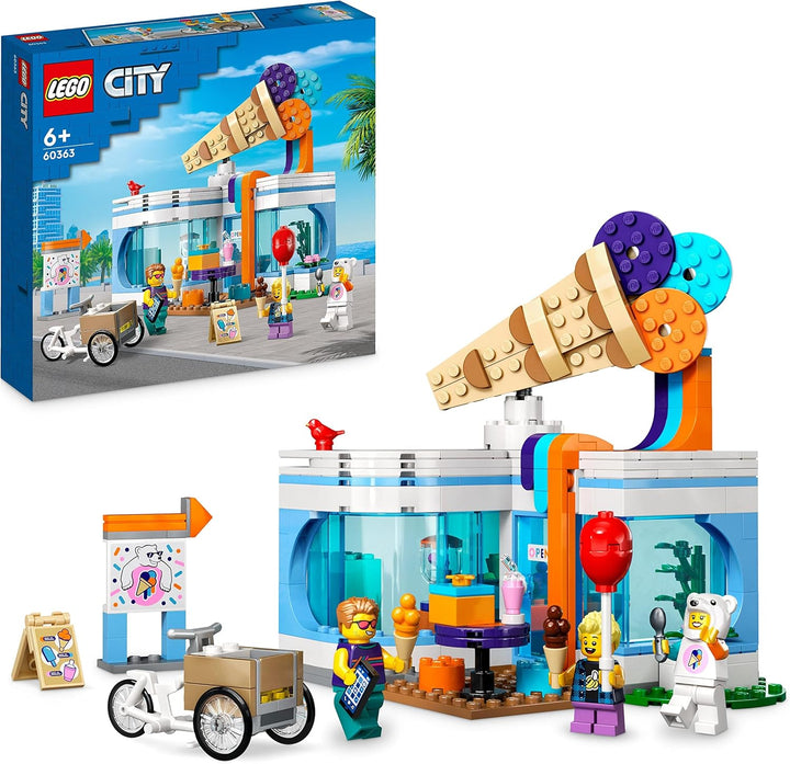 LEGO 60363 City Eisdiele, Spielzeug-Laden für Kinder ab 6 Jahren, Set mit 3 Minifiguren mit lustigem