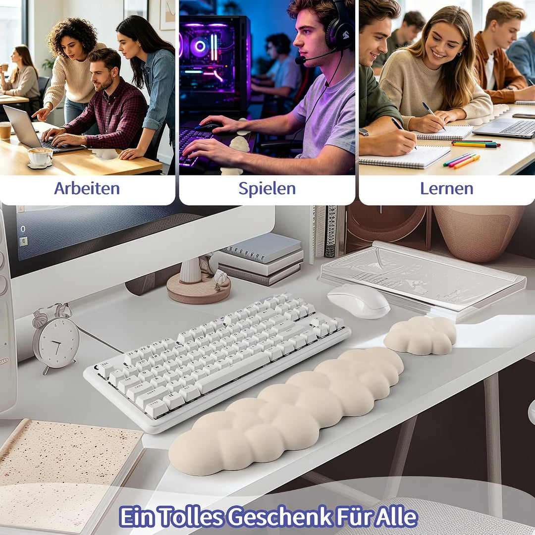 Wolkenförmige Handballenauflage für Tastatur, ergonomische Tastatur-Handauflage aus PU-Leder mit Mem