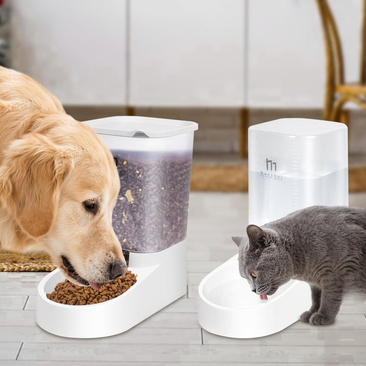 PAKEWAY Futterautomat Katze, Automatischer Futterspender & Wassertränker im Set für Hunde, Katzen un