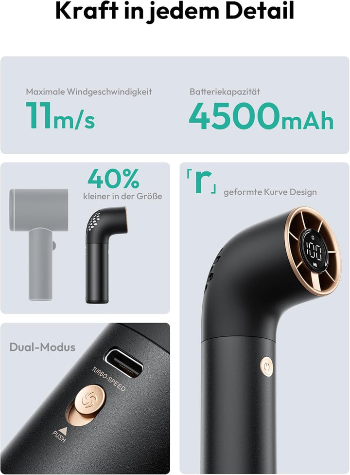 Aecooly Tragbarer Handventilator, Leistungsstarker Turbo-Mini-Ventilator, 19000 U/min High Speed Aer