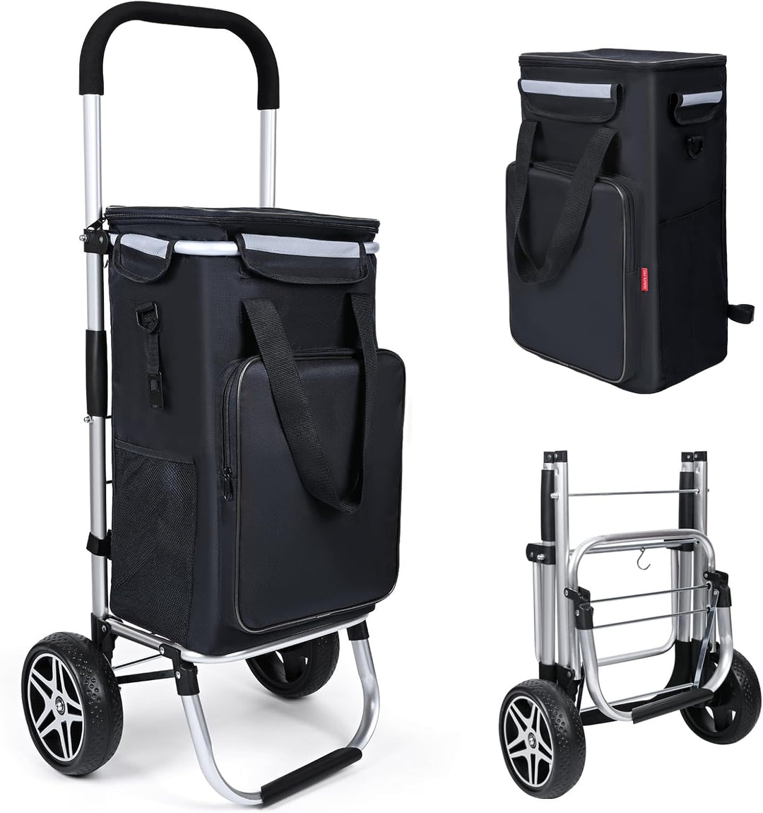 YEAUPE PRO Einkaufstrolley klappbar 49L, bis 25 kg Tragkraft, 21 cm Räder, Aluminiumrahmen, kompakte