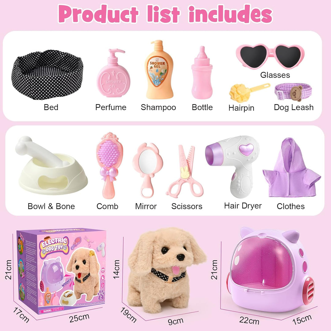 Tacobear Hund Spielzeug Kinder der Läuft und Bellt, Elektrischer Plüsch Hund mit Leine Hundekäfig Hu