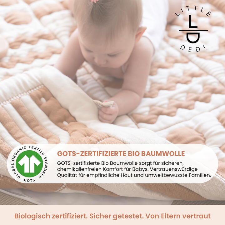 3D Krabbeldecke aus Bio-Baumwolle – GOTS Zertifiziert, 100x100 cm – Montessori Design, Beidseitig Nu