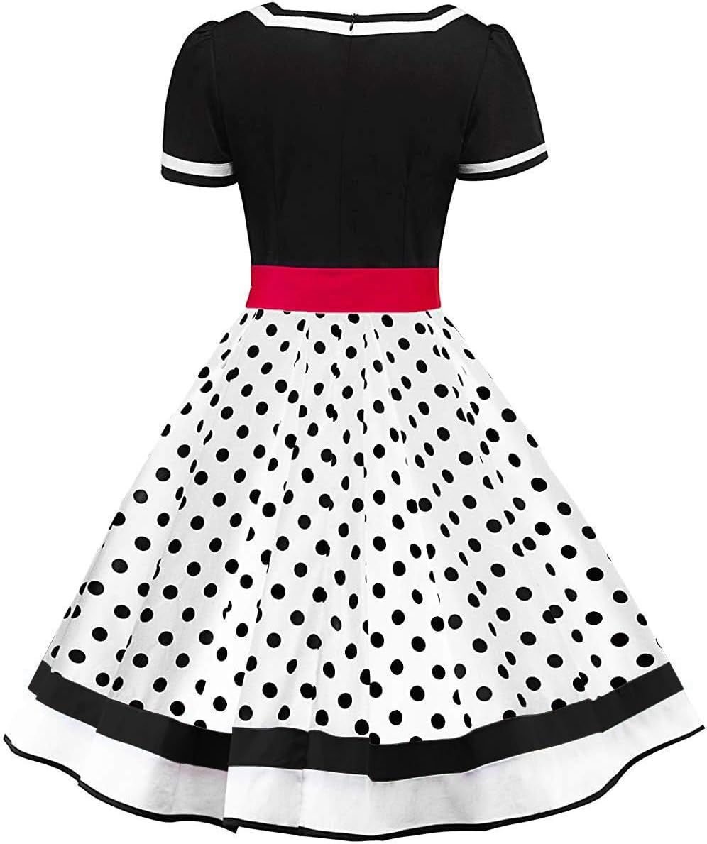 AXOE Damen 50er Jahre Kleider Rockabilly Petticoat Vintage XXL Schwarz/Weiss, XXL Schwarz/Weiss