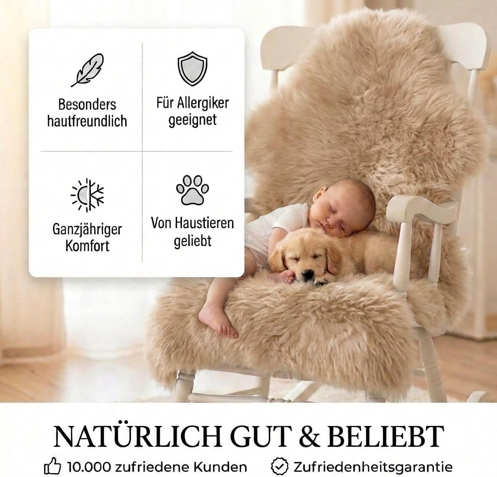 Extra grosses Super-Premium Lammfell, Schaffell, hell-beige. Extra zartes, geruchsarmes, echtes Meri