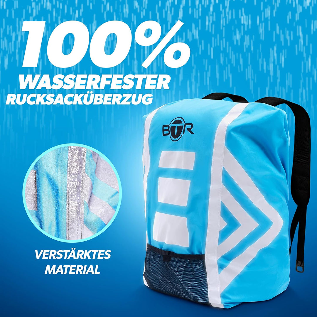 BTR Wasserfester Regenschutz für den Rucksack, Regenschutz für Schulranzen Blau Mittelgross (47cm x