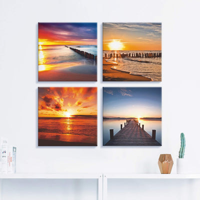 ARTLAND Leinwandbilder auf Holz Wandbild Bild Set 4 teilig je 40x40 cm Quadratisch Landschaft Strand