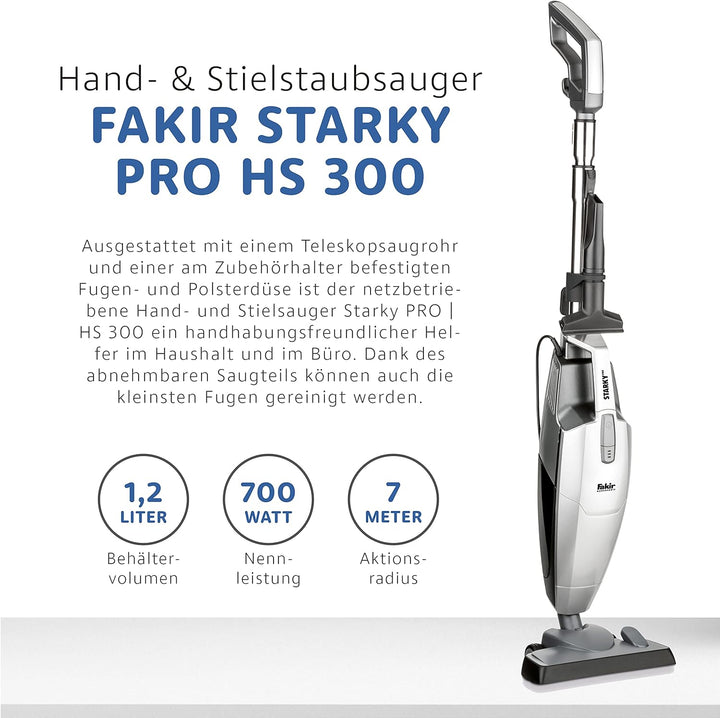 Fakir Starky Pro HS 300 Hand- und Stielstaubsauger 700 W, 2-in-1 beutelloser Staubsauger, 2 Leistung