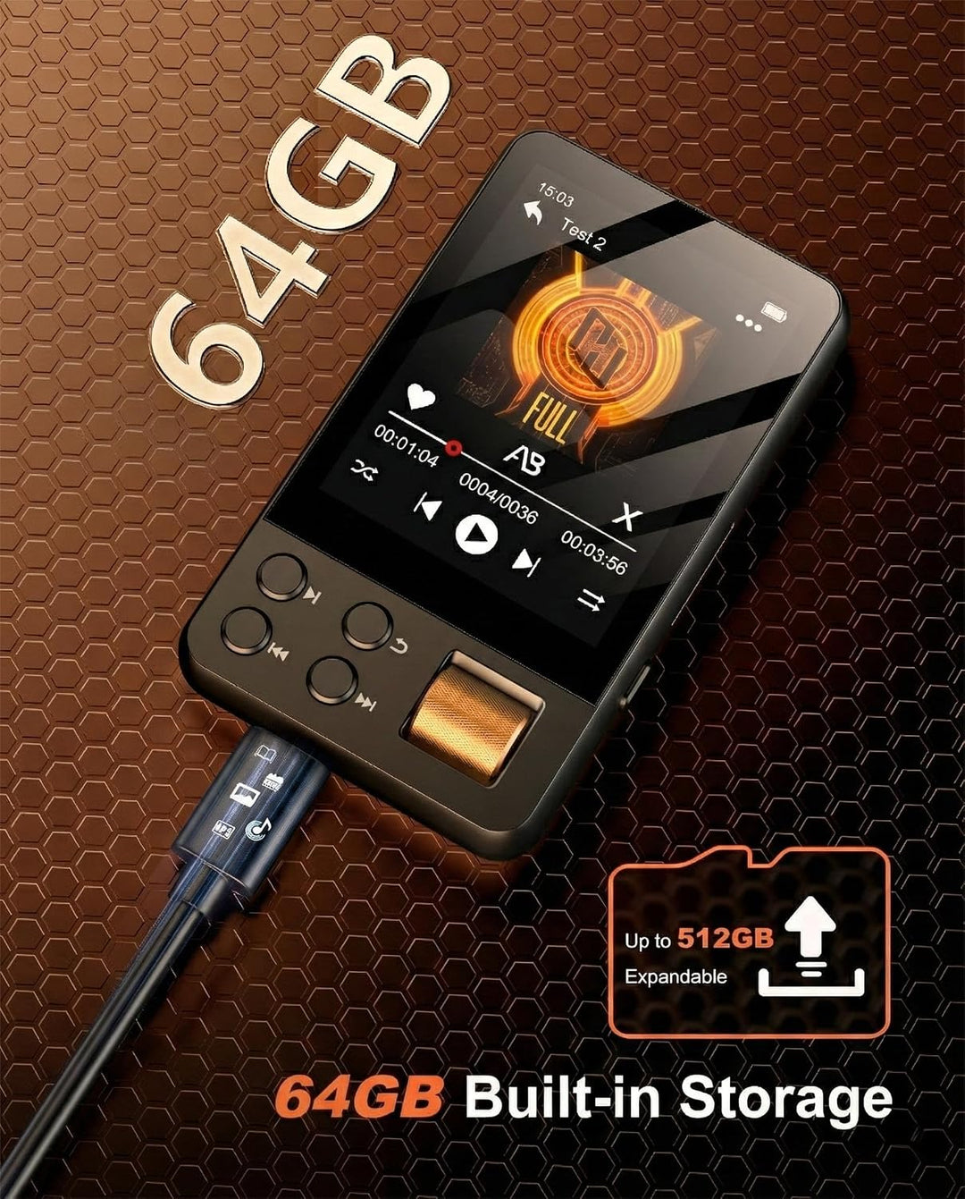 64GB MP3 Player Bluetooth 5.4 mit Kopfhörer, MP3 Player Kinder mit 2.4 Zoll Touchscreen, Musikplayer