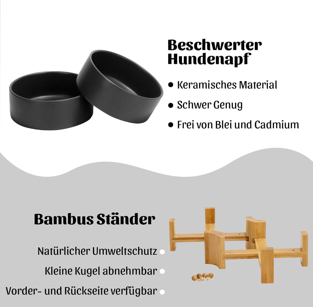 SPUNKYJUNKY 15° Kippbare Keramik Hundenapf mit Holzständer Futter und Wassernapf rutschfest für Hund