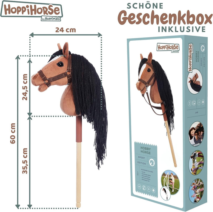 HOPPIHORSE Steckenpferd mit Trense - A4 - Hobby Horse mit Zügeln, Schultergurt, Schweif - hochwertig