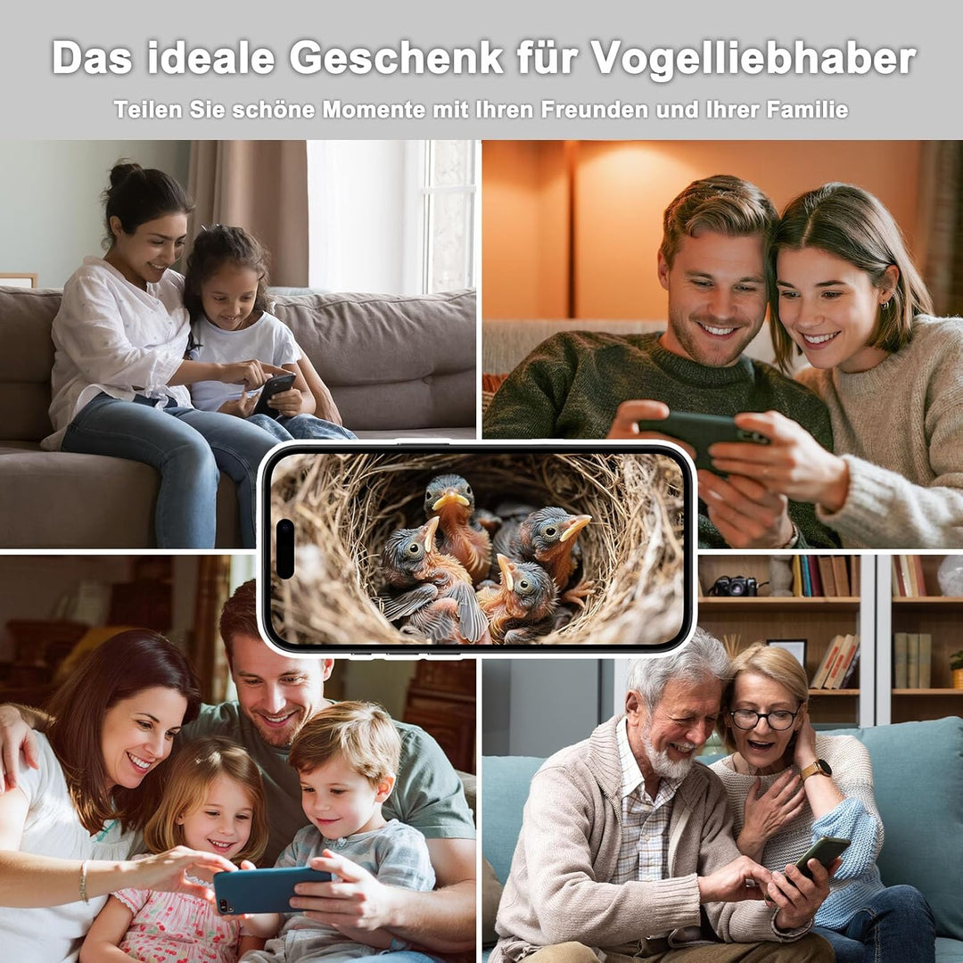 Vogelhaus mit Kamera und Solar Panel - 2K HD Solar Kamera WLAN Outdoor mit Massivholz Nistkasten, Br