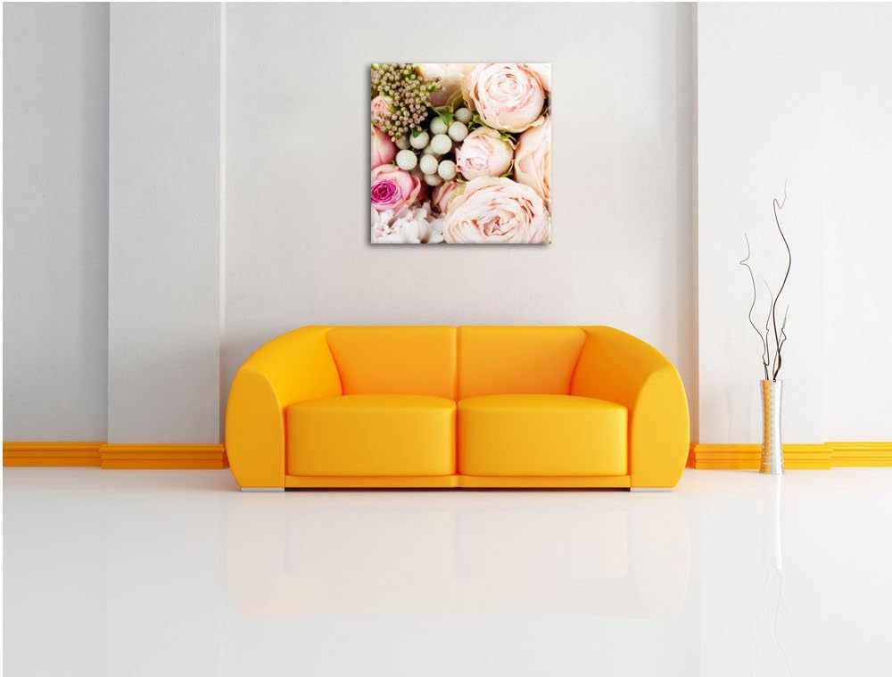 Pixxprint Rosa Rosen, Format: 70x70 auf Leinwand, XXL riesige Bilder fertig gerahmt mit Keilrahmen,