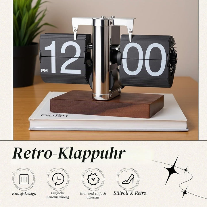 Gugxiom Flip-Tischuhr, Retro-Digitaluhr mit Umklappbarem Zifferblatt, Automatische, Batteriebetriebe
