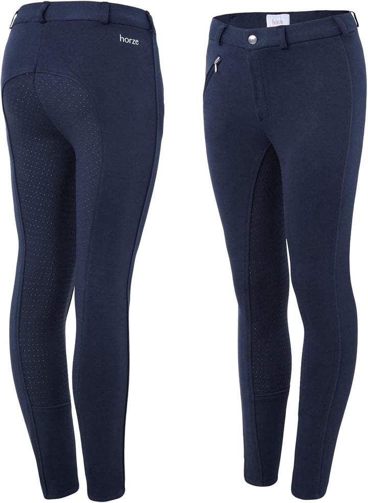 HORZE Kinder Reithose Active, Vollbesatz Reithose Mädchen mit Silikon 160 Pfauenblau, 160 Pfauenblau