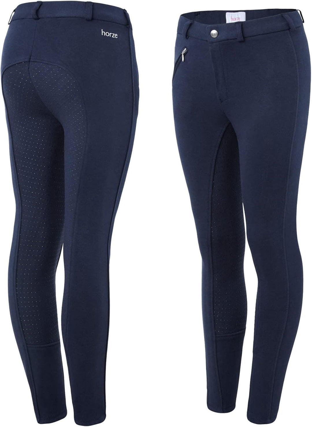 HORZE Kinder Reithose Active, Vollbesatz Reithose Mädchen mit Silikon Pfauenblau 140, Pfauenblau 140