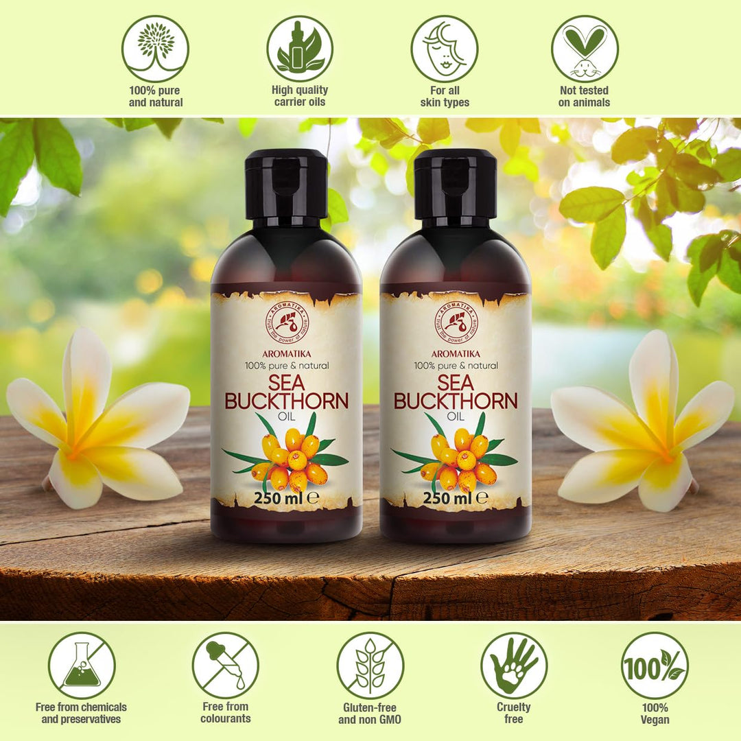 Sanddornöl Set 2x250ml - Hippophae Rhamnoides - Kaltgepresst - Sanddorn Öl - Sea Buckthorn Oil - Rei