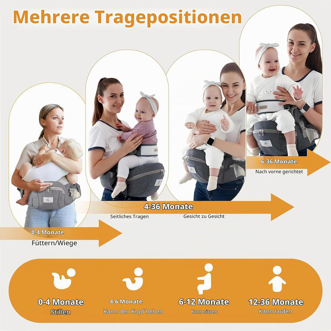 Baby Hüftsitz, ergonomisch, mit Sicherheitsgurt, aus reiner Baumwolle, atmungsaktiv, 0-36 Monate (Du